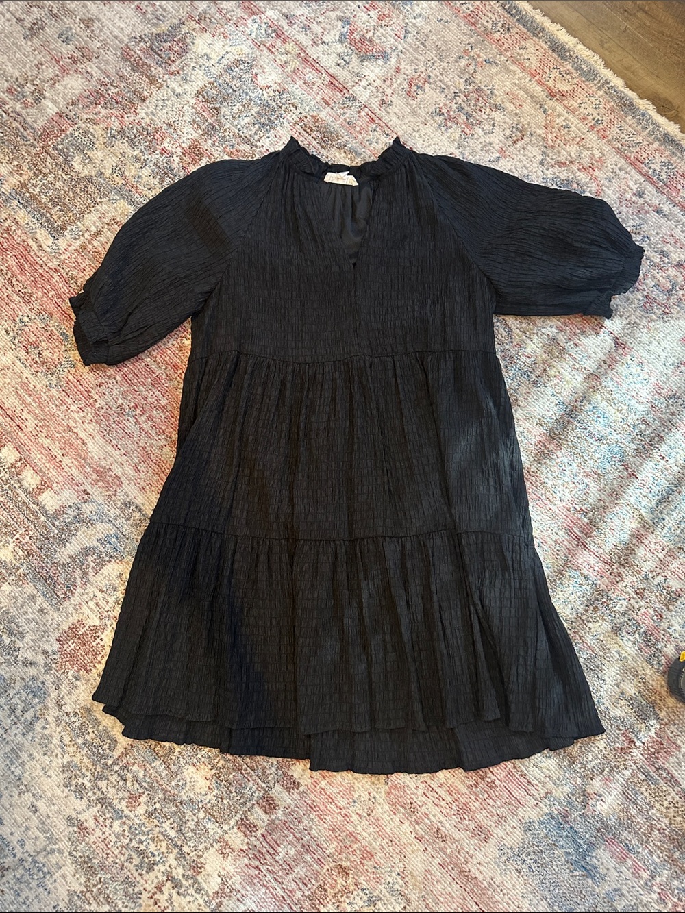 Girls' Black Tiered Puff-Sleeve Dress - Classic Kids Dress
